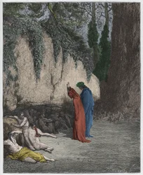 Purgatorio, Gesang 4: Die trägen Seelen neben dem Felsen (Illustration aus Die Göttliche Komödie von Dante Alighieri, 1885)